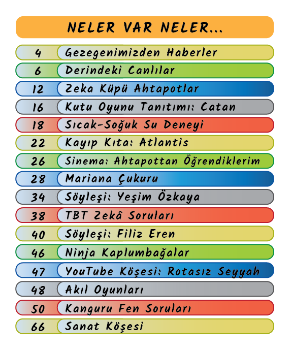 Yeni Nesil Dergi 8. Sayı Su Altı Dünyası İçindekiler